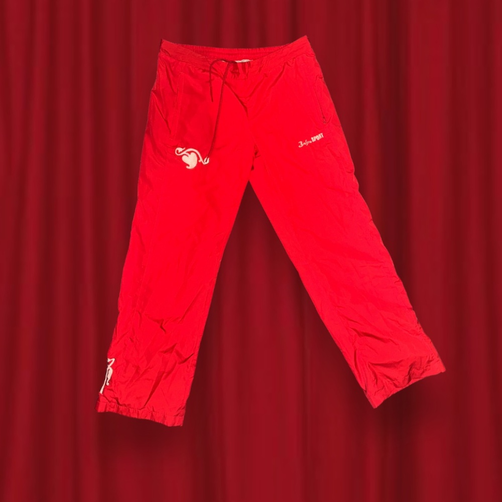 red embroidered sports sable pants
